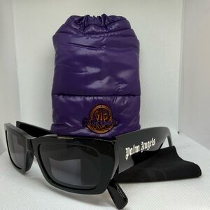 Palm Angels for Moncler Black Rectangle Sunglasses with Purple Pouch